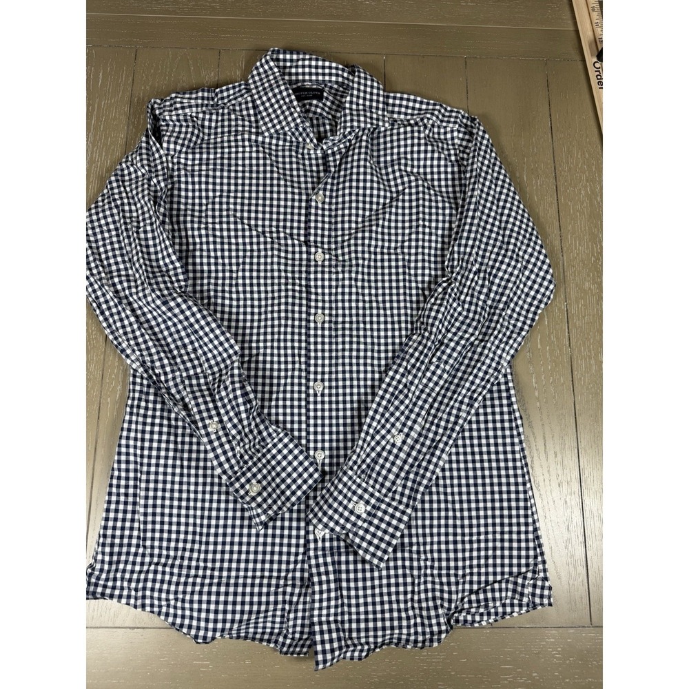 Proper Cloth Button‎ up Shirt Slim Fit Navy Gingham Button Medium 21 p2p Minimal